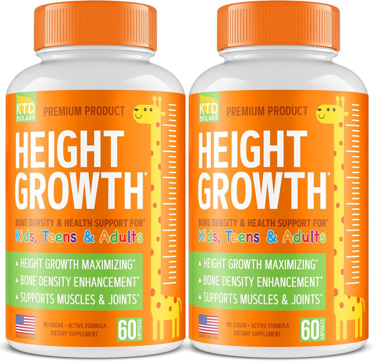 Pack of 2 KTD BIOLABS Height Growth Maximizer Pills - USA Made Natural Booster for Teens & Adults - Increase Height at Any Age - Bone Growth Supplement for Kids & Adults