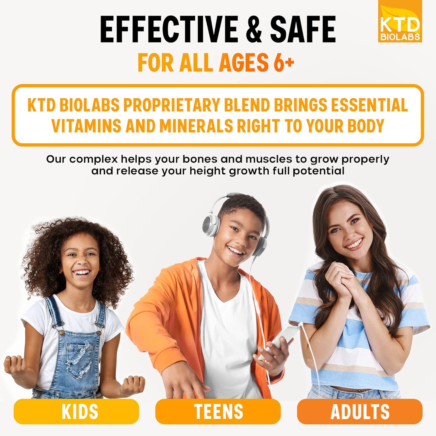 Pack of 2 KTD BIOLABS Height Growth Maximizer Pills - USA Made Natural Booster for Teens & Adults - Increase Height at Any Age - Bone Growth Supplement for Kids & Adults