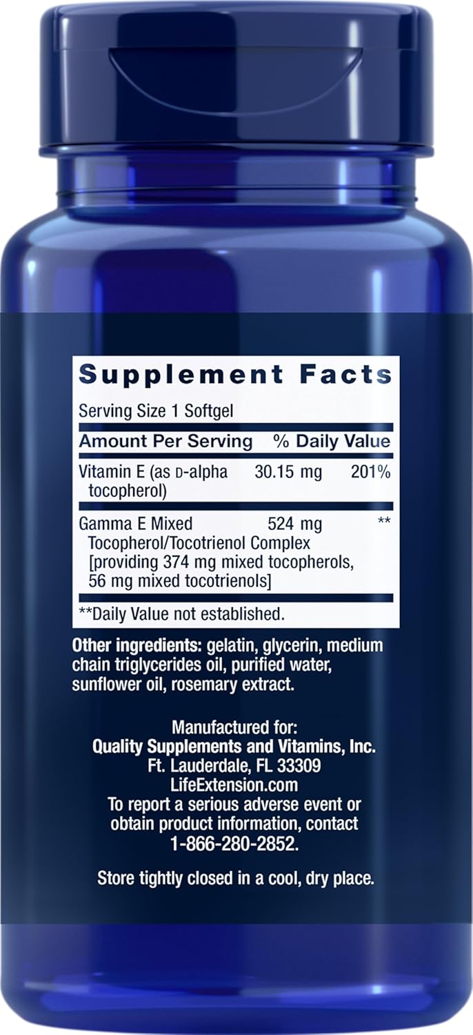 Pack of 2 Life Extension Gamma E Mixed Tocopherols & Tocotrienols Softgels - 60 Count