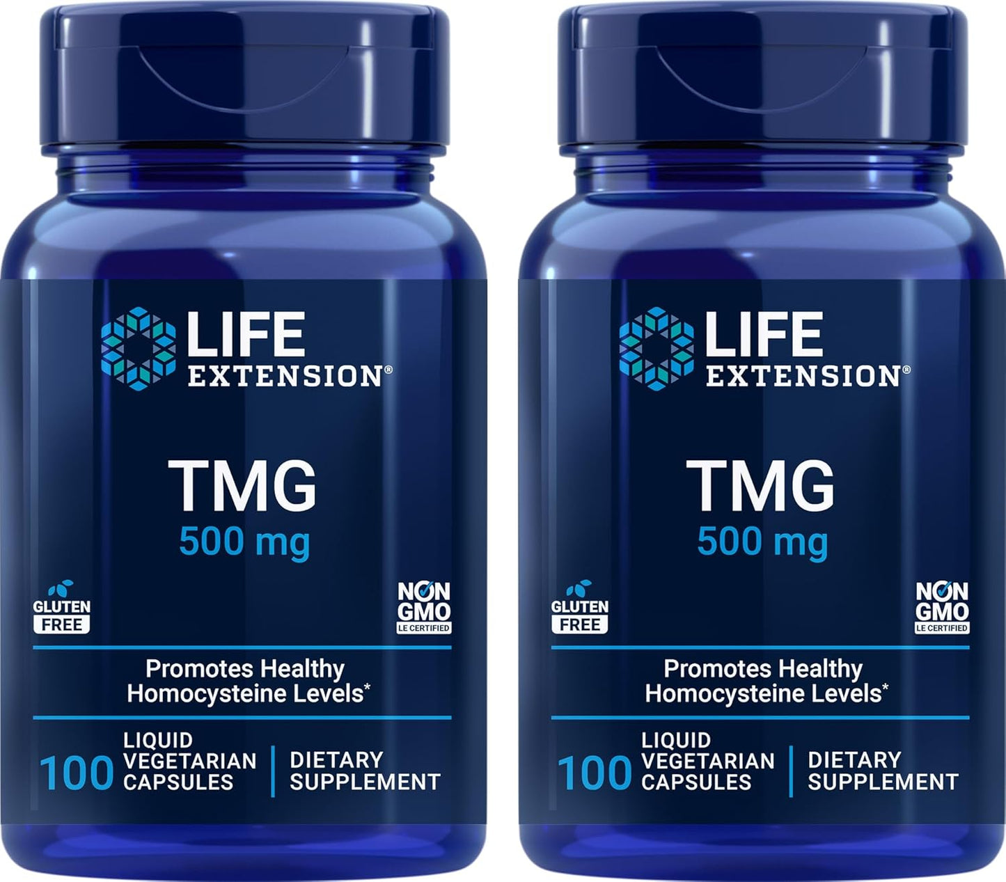 Pack of 2 Life Extension TMG 500mg Liquid Veg Caps - Trimethylglycine Supplement, Non-GMO, Gluten Free