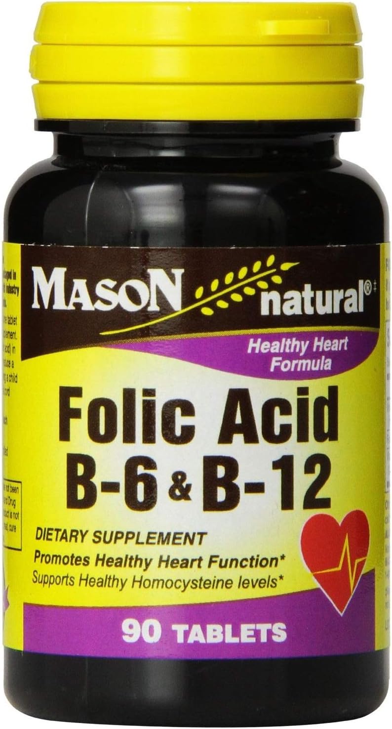 Pack of 2 Mason Natural Folic Acid, Vitamin B-6 & B-12 Tablets - 90 Count each
