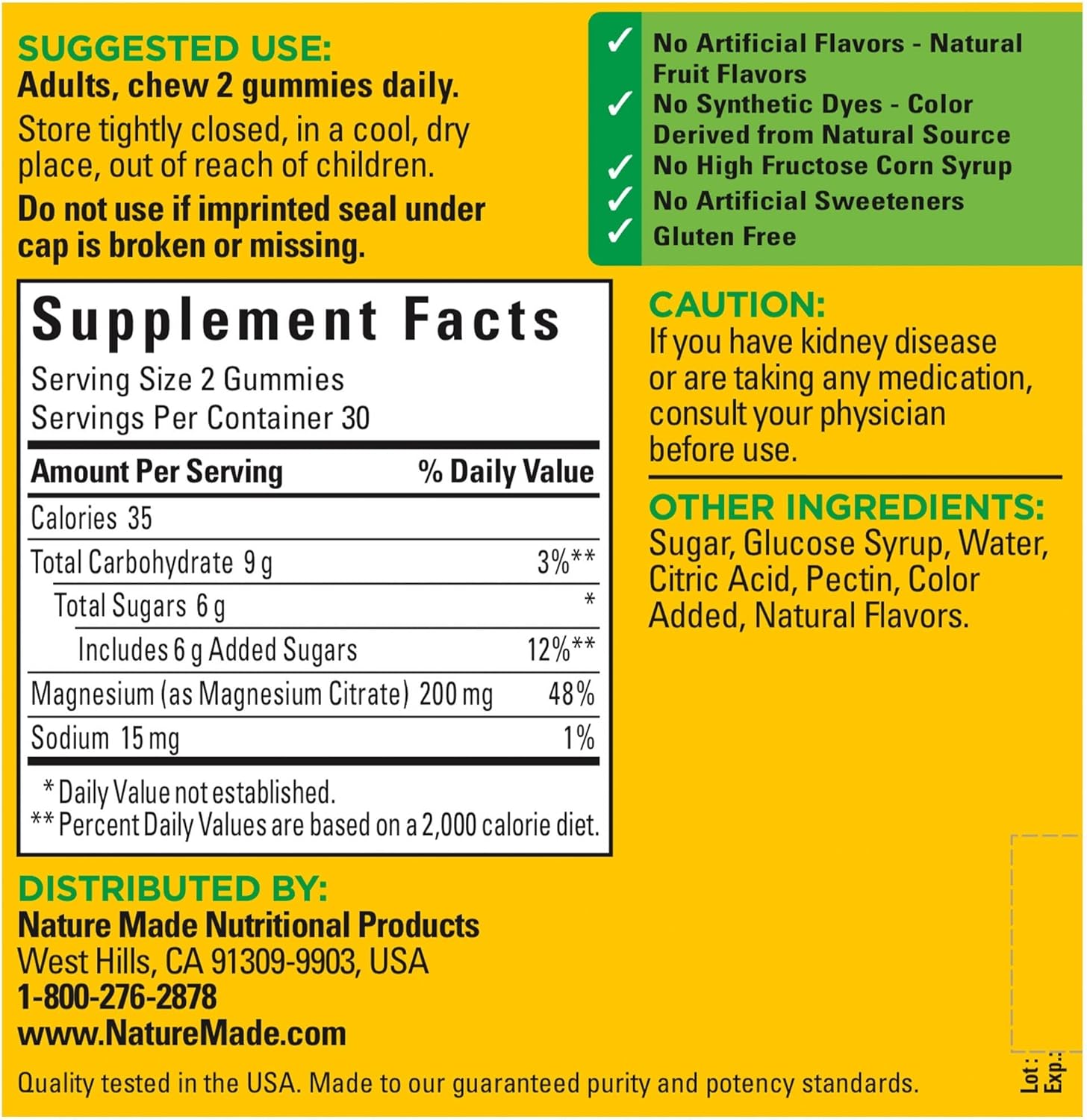Pack of 2 Nature Made High Absorption Magnesium Citrate Gummies - 200mg per Serving - Muscle, Nerve, Bone, and Heart Support - 60 Gummies, 30 Day Supply