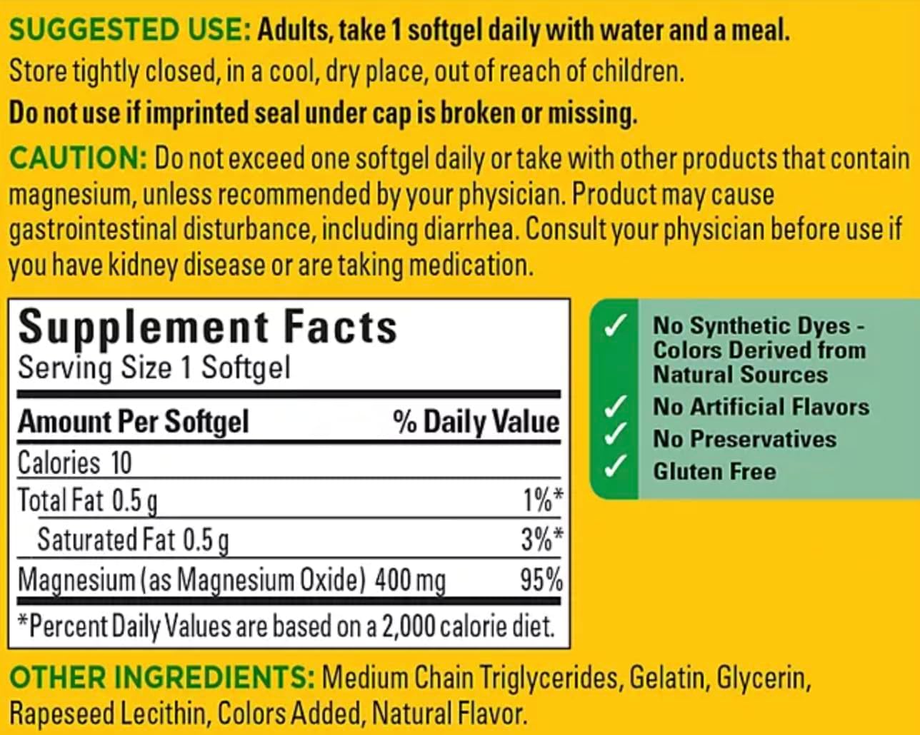 Pack of 2 Nature Made High Potency Magnesium 400 mg Liquid Softgels - 300 Softgels Total