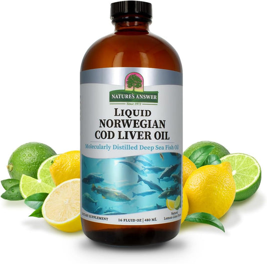 Pack of 2 Nature's Answer Cod Liver Oil Liquid Supplement, 16 oz | Supports Heart & Brain Health | Cognitive & Cardiovascular Support | Delicious Flavor