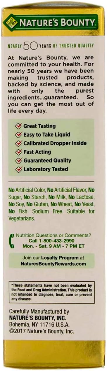 Pack of 2 Nature's Bounty B-12 5000 mcg Sublingual Liquid Energy Health Supplement 2 oz