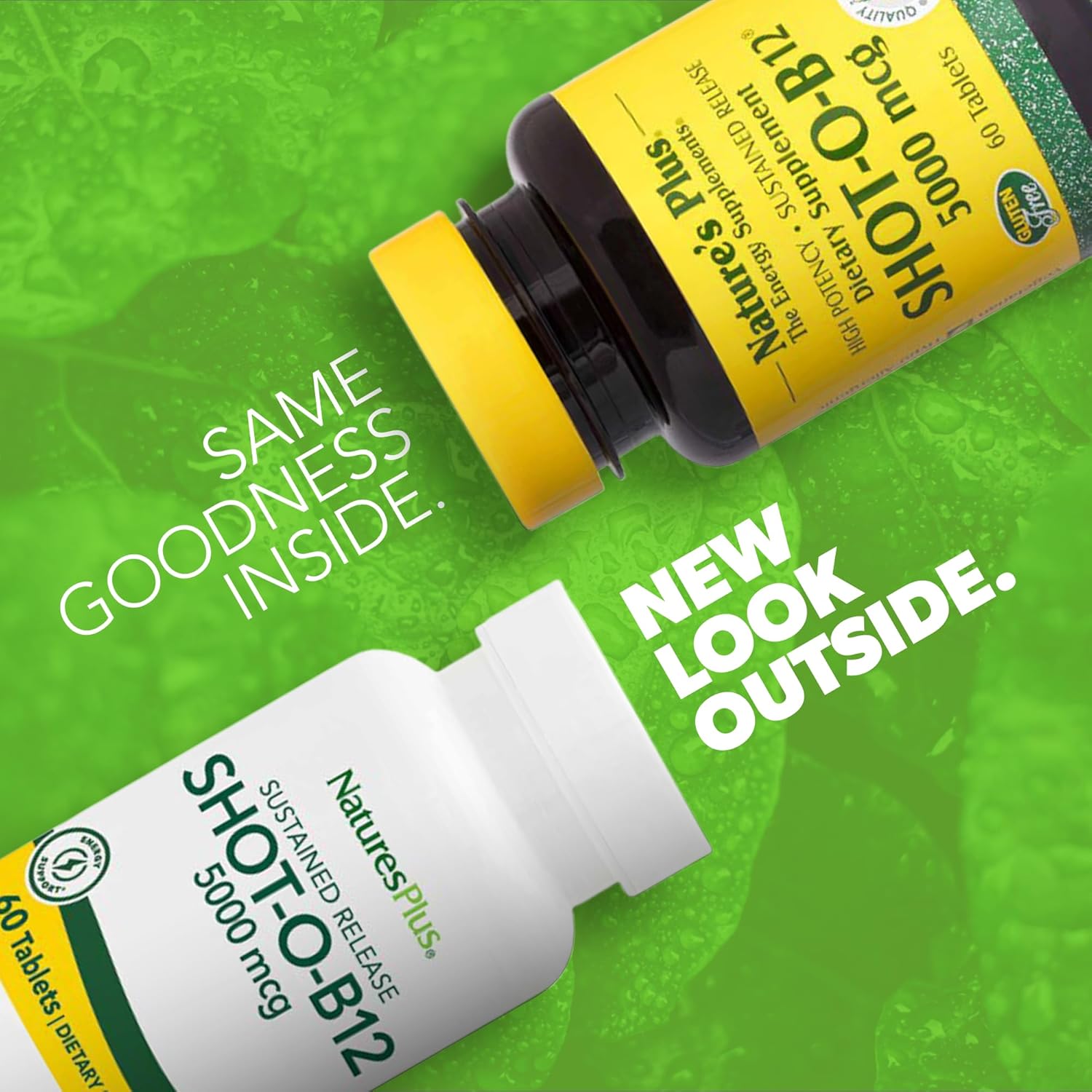 Pack of 2 Natures Plus Shot-O-B12 5000 mcg Sustained Release Tablets - Energy & Mood Support - Vegetarian & Gluten Free - 60 Servings
