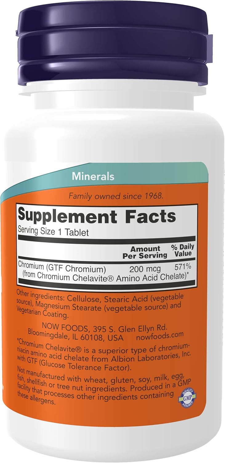 Pack of 2 NOW Foods GTF Chromium 200mcg 100 Tablets - High Quality Chromium Supplement for Blood Sugar Support