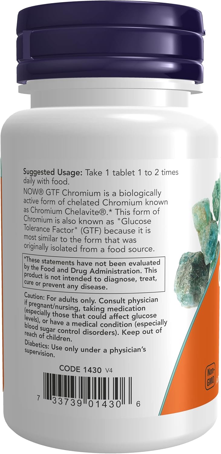 Pack of 2 NOW Foods GTF Chromium 200mcg 100 Tablets - High Quality Chromium Supplement for Blood Sugar Support