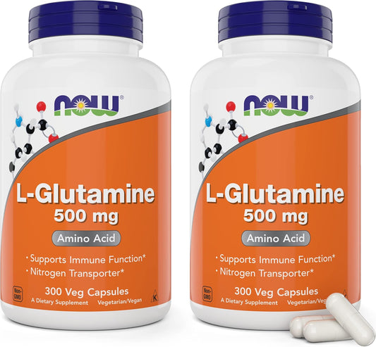Pack of 2 Now Foods L-Glutamine 500mg 300 Veg Capsules - Non-GMO & Vegan Supplement
