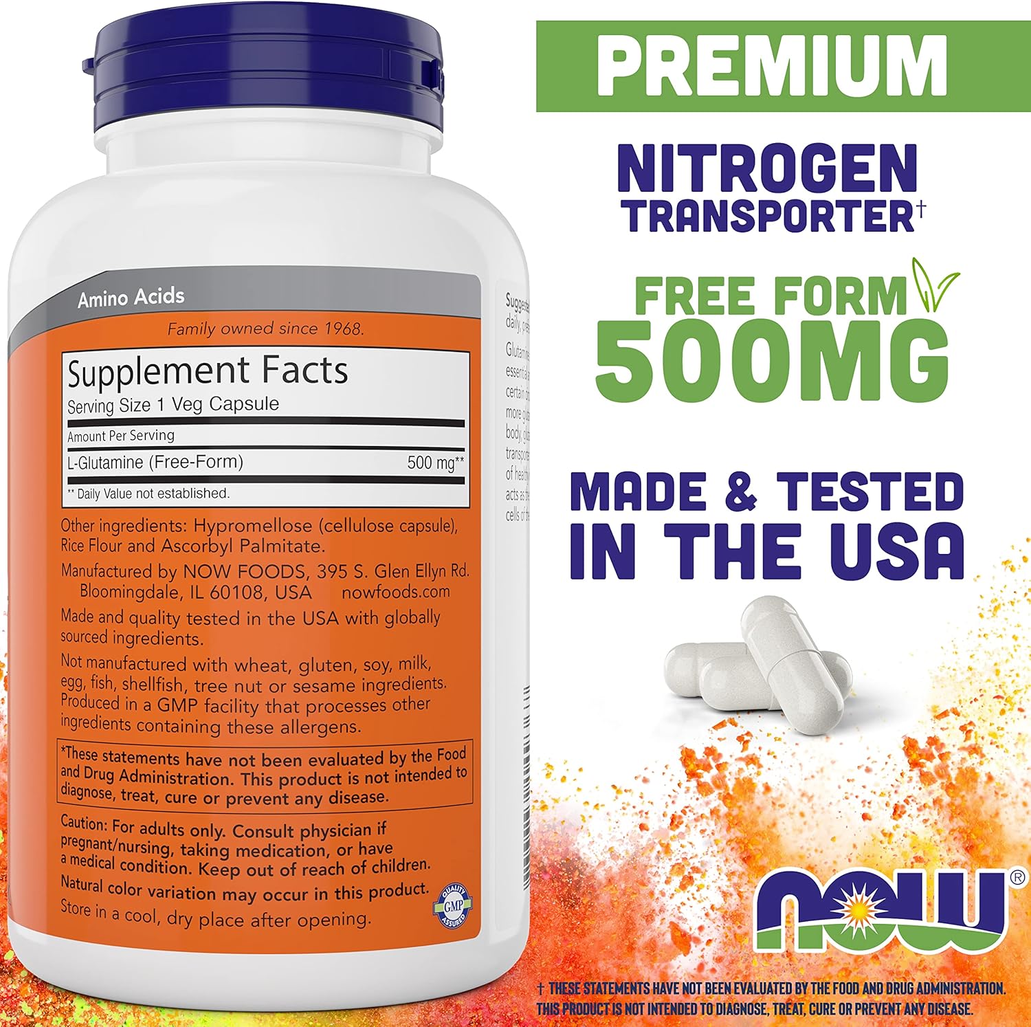 Pack of 2 Now Foods L-Glutamine 500mg 300 Veg Capsules - Non-GMO & Vegan Supplement