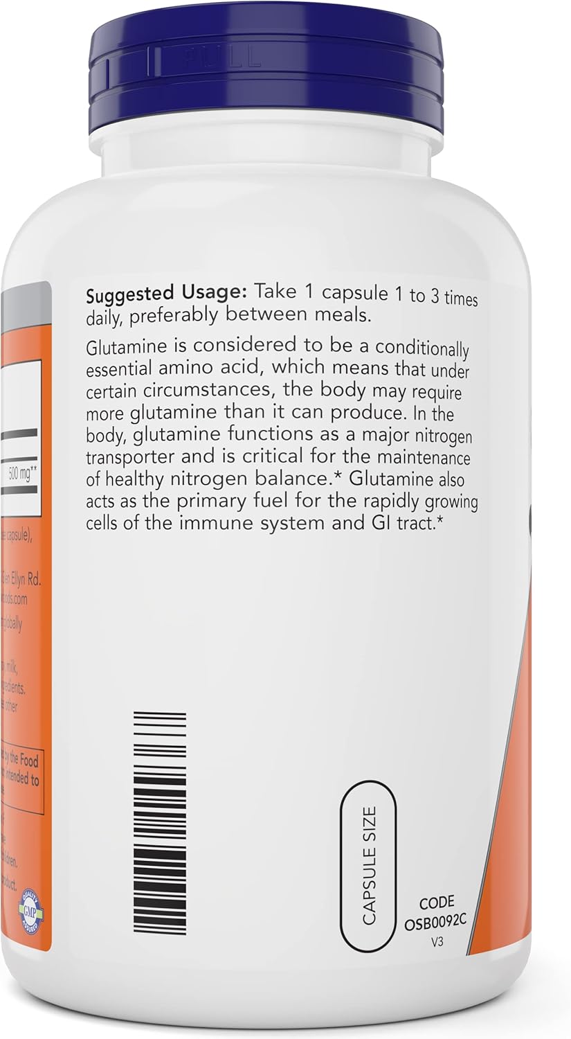 Pack of 2 Now Foods L-Glutamine 500mg 300 Veg Capsules - Non-GMO & Vegan Supplement