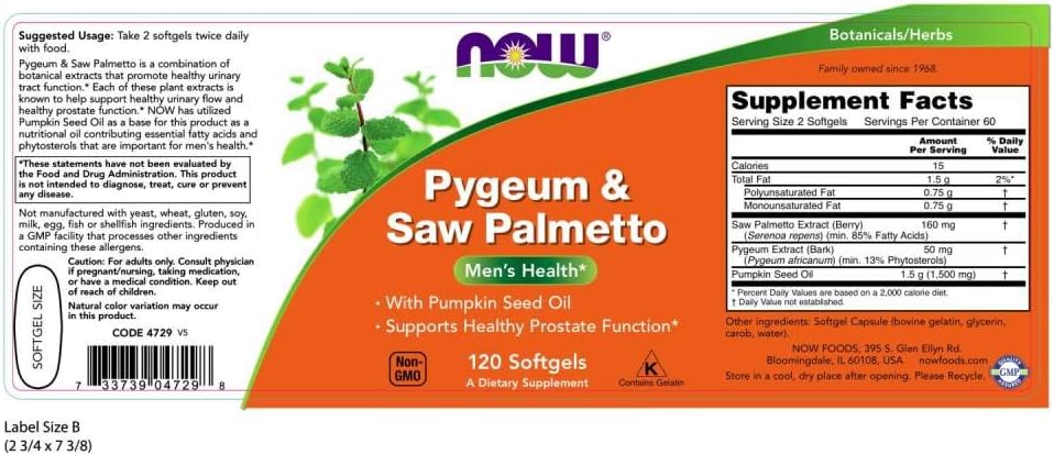 Pack of 2 NOW Foods Pygeum & Saw Palmetto 120 Softgel - Twin Pack for Prostate Health
