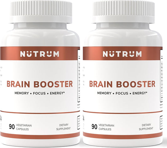 Pack of 2 Nutrum Brain Booster Nootropic Supplements for Focus, Memory, and Energy with Alpha-GPC, L-Theanine, Rhodiola, Ginseng, and Guarana