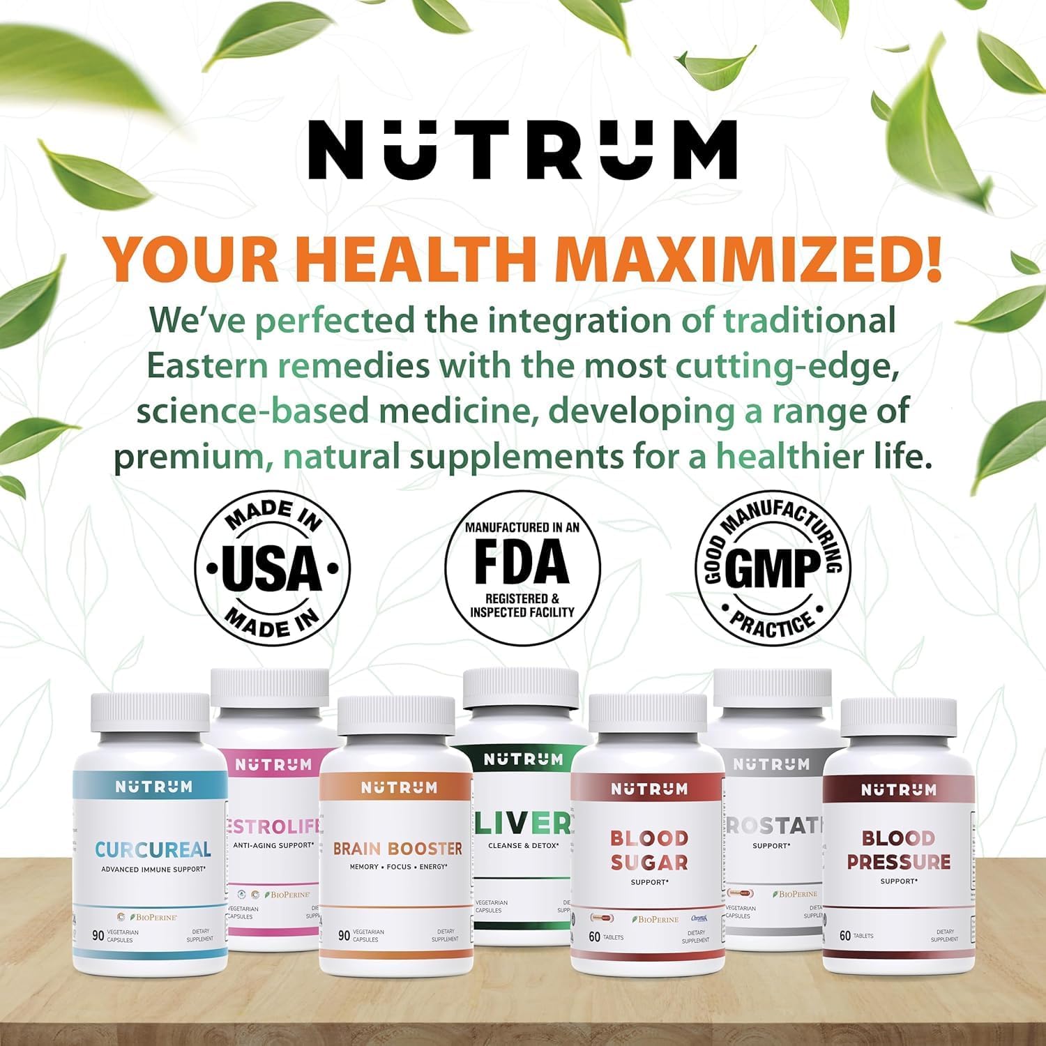 Pack of 2 Nutrum Brain Booster Nootropic Supplements for Focus, Memory, and Energy with Alpha-GPC, L-Theanine, Rhodiola, Ginseng, and Guarana