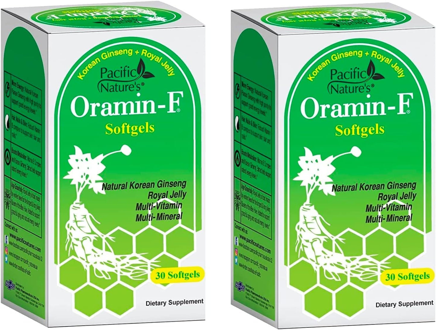 Pack of 2 Pacific Nature's Oramin F Softgels with Korean Ginseng, Royal Jelly, Vitamin B Complex, and Zinc for Energy & Immunity