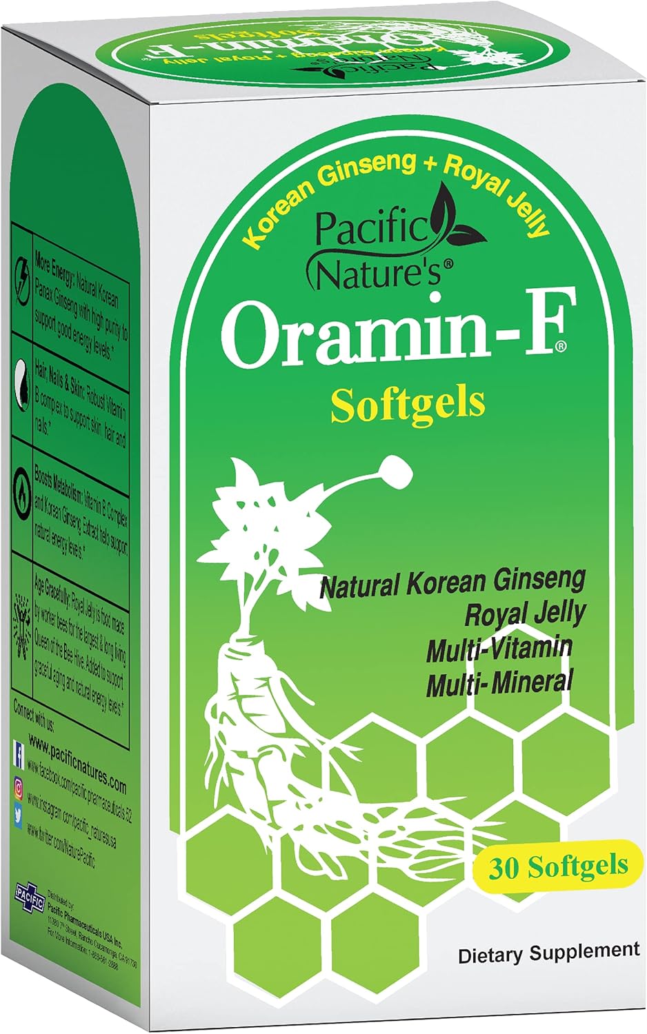 Pack of 2 Pacific Nature's Oramin F Softgels with Korean Ginseng, Royal Jelly, Vitamin B Complex, and Zinc for Energy & Immunity