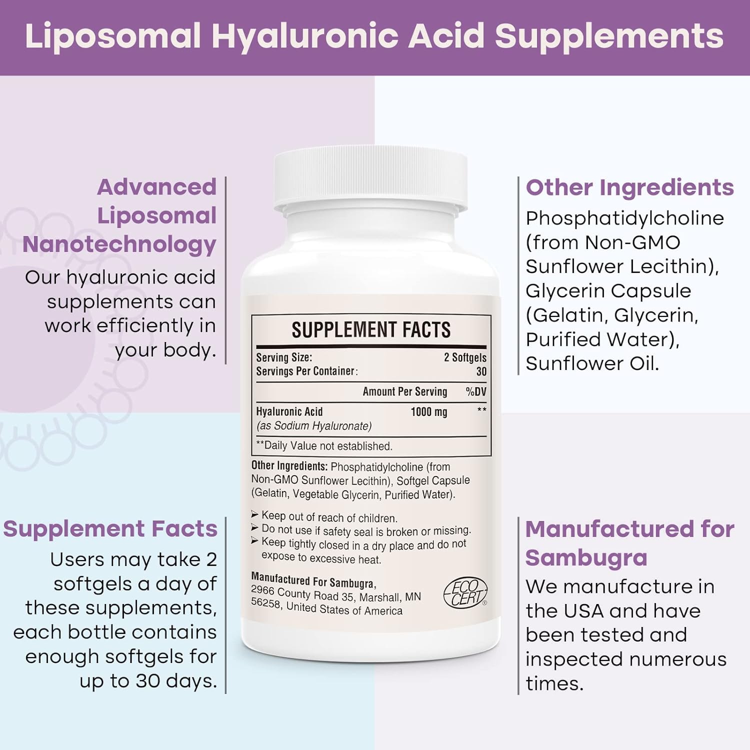 Pack of 2: Sambugra Liposomal 33-in-1 Multivitamin & Hyaluronic Acid Supplements - High Bioavailability for Comprehensive Health Support