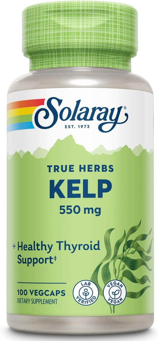 Pack of 2 Solaray Kelp 550 mg VegCaps for Healthy Thyroid, Energy & Metabolism Support with Folic Acid | Non-GMO