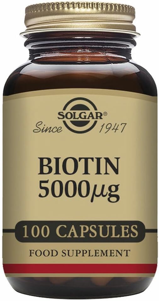 Pack of 2 Solgar Biotin 5000 mcg Vegetable Capsules for Healthy Skin, Nails & Hair - Non-GMO, Vegan, Gluten Free, Dairy Free, Kosher - 100 Servings