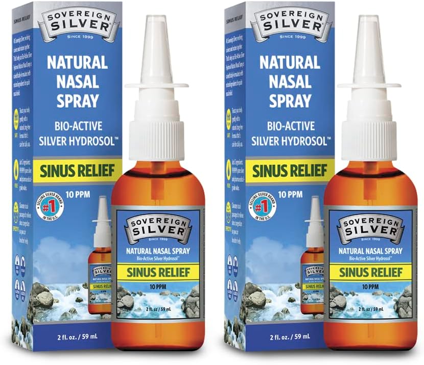 Pack of 2 Sovereign Silver Nasal Spray Hydrosol for Immune Support - 10ppm - 2oz - Bio-Active Colloidal Silver