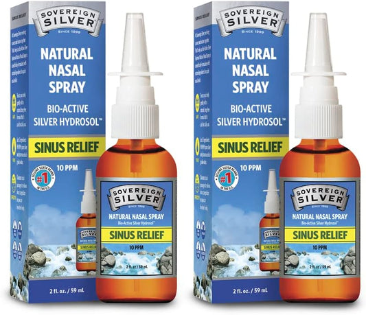 Pack of 2 Sovereign Silver Nasal Spray Hydrosol for Immune Support - 10ppm - 2oz - Bio-Active Colloidal Silver