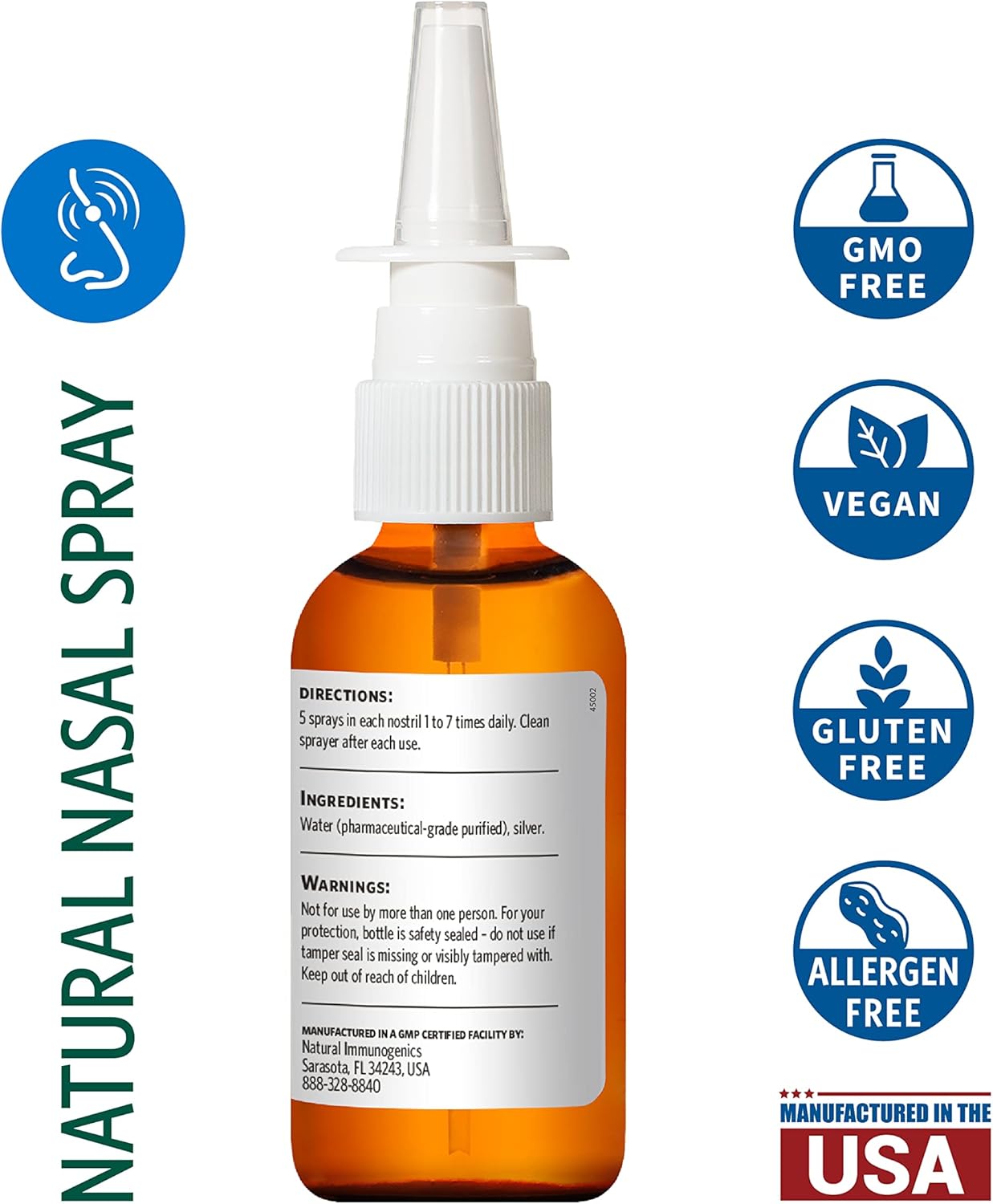 Pack of 2 Sovereign Silver Nasal Spray Hydrosol for Immune Support - 10ppm - 2oz - Bio-Active Colloidal Silver