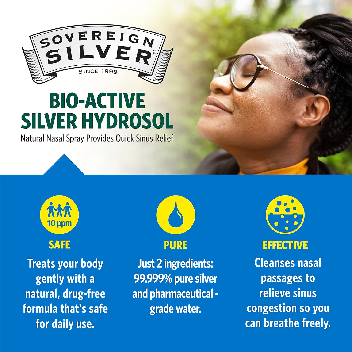Pack of 2 Sovereign Silver Nasal Spray Hydrosol for Immune Support - 10ppm - 2oz - Bio-Active Colloidal Silver