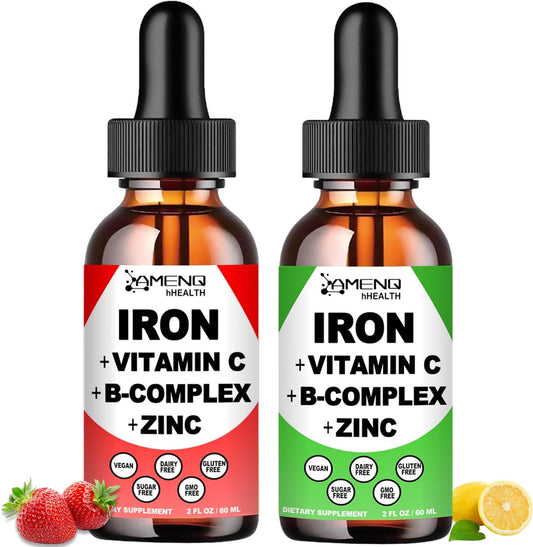 Pack of 2 Strawberry Lemon Liquid Iron Supplements for Women with Anemia