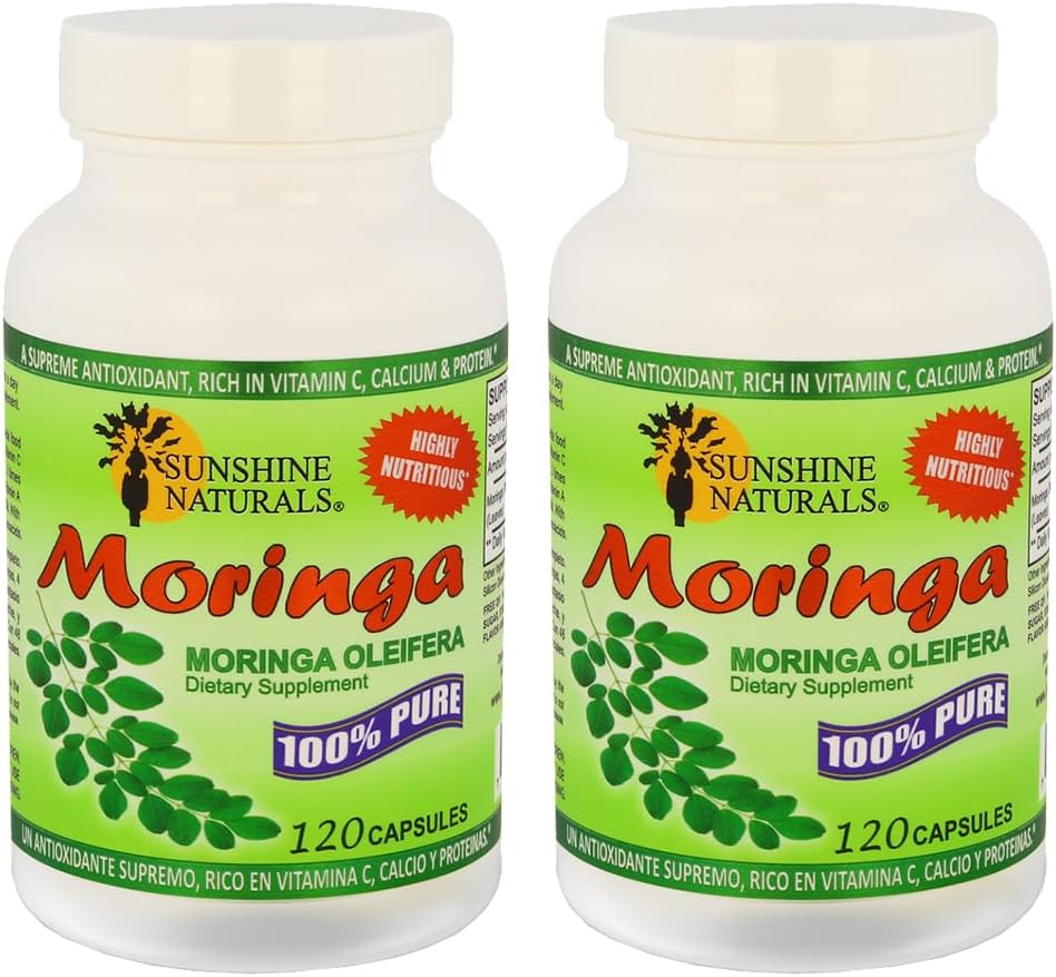 Pack of 2 Sunshine Naturals Moringa Dietary Supplement Capsules for Immune System, Energy, Antioxidant, and Heart Health