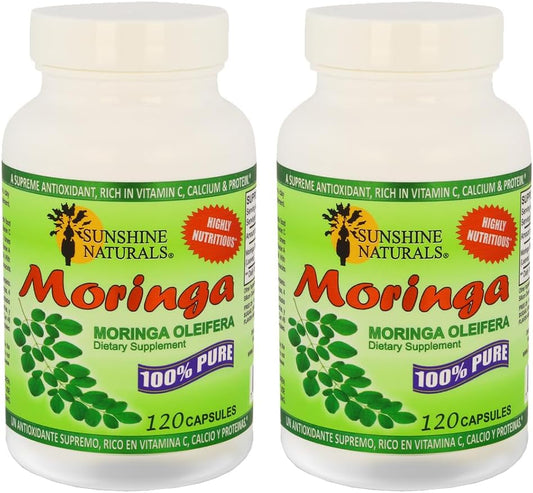 Pack of 2 Sunshine Naturals Moringa Dietary Supplement Capsules for Immune System, Energy, Antioxidant, and Heart Health