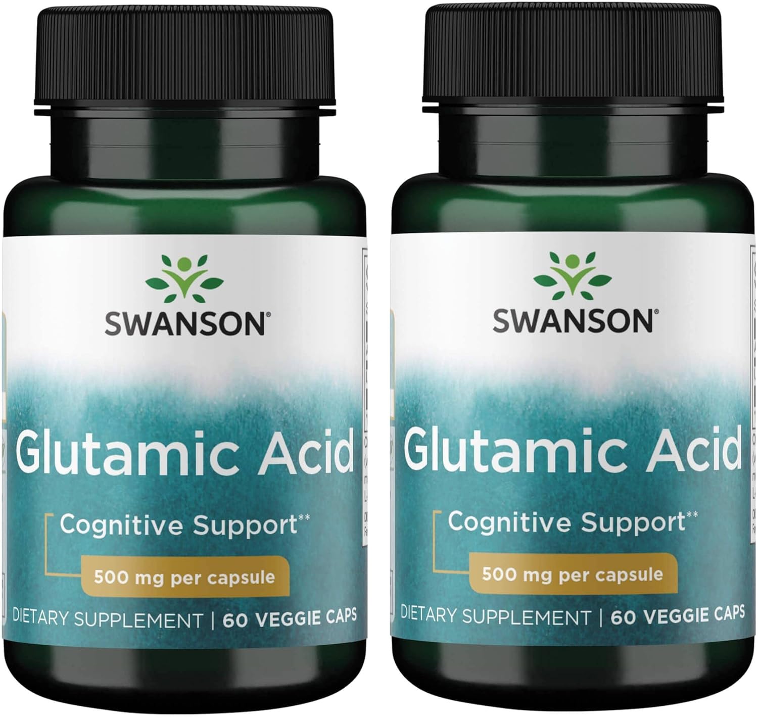 Pack of 2 Swanson Glutamic Acid 500mg Amino Acid Veg Capsules - 60 Count
