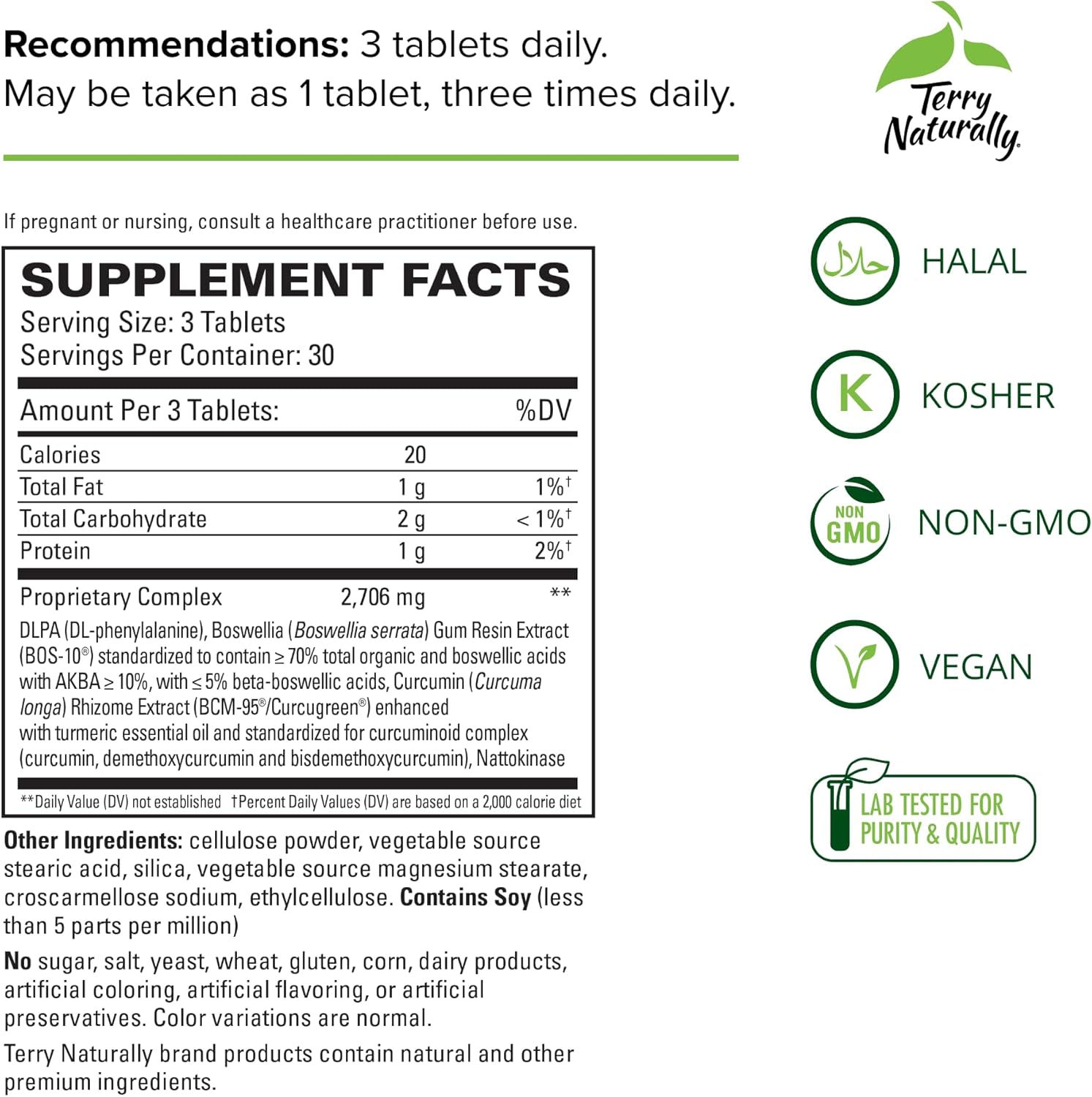 Pack of 2 Terry Naturally Curamin Extra Strength Tablets - 90 Count - Curcumin, Boswellia, DLPA, Nattokinase - Non-GMO, Vegan, Gluten Free - 60 Servings