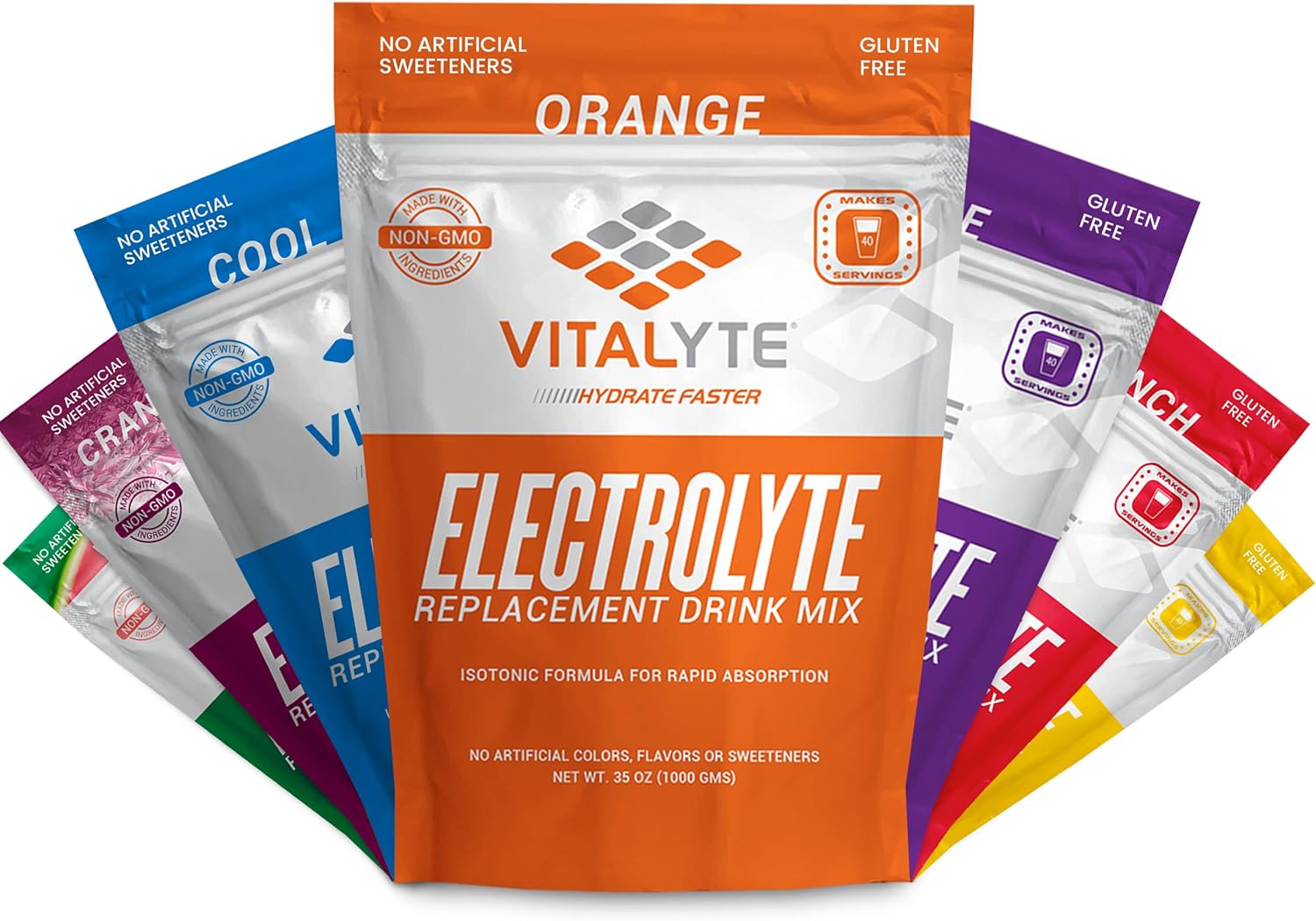 Pack of 2 Vitalyte Isotonic Electrolyte Powder Drink Mix, Gluten-Free Post-Workout Hydration - 35 oz. Each, Orange Flavor