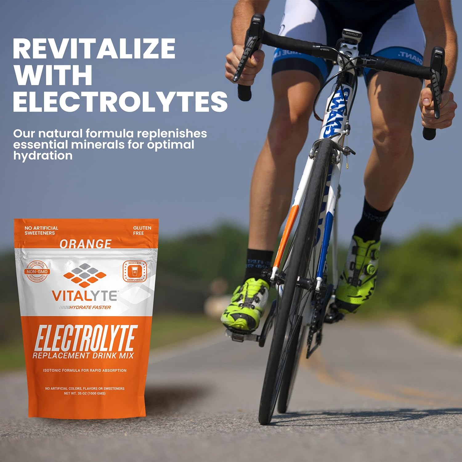 Pack of 2 Vitalyte Isotonic Electrolyte Powder Drink Mix, Gluten-Free Post-Workout Hydration - 35 oz. Each, Orange Flavor