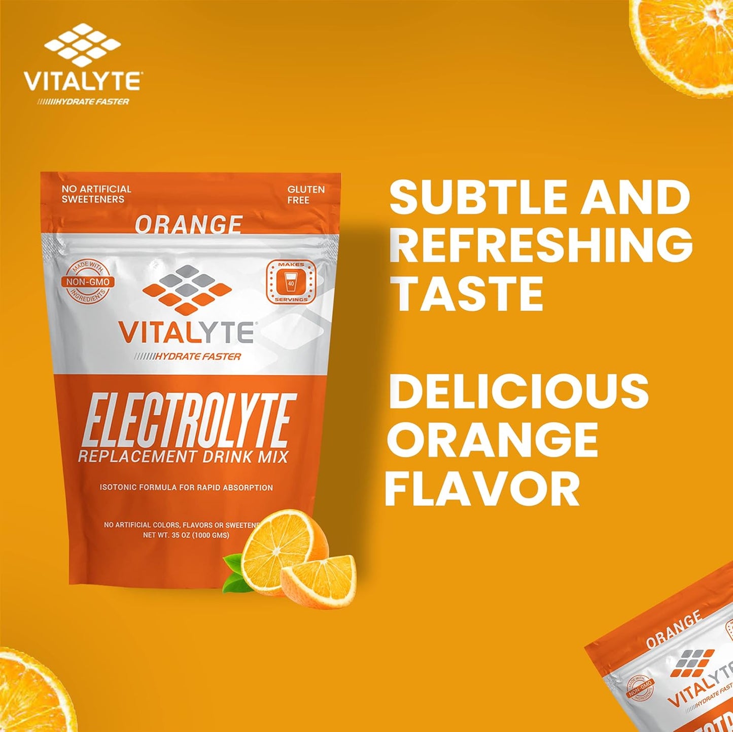 Pack of 2 Vitalyte Isotonic Electrolyte Powder Drink Mix, Gluten-Free Post-Workout Hydration - 35 oz. Each, Orange Flavor