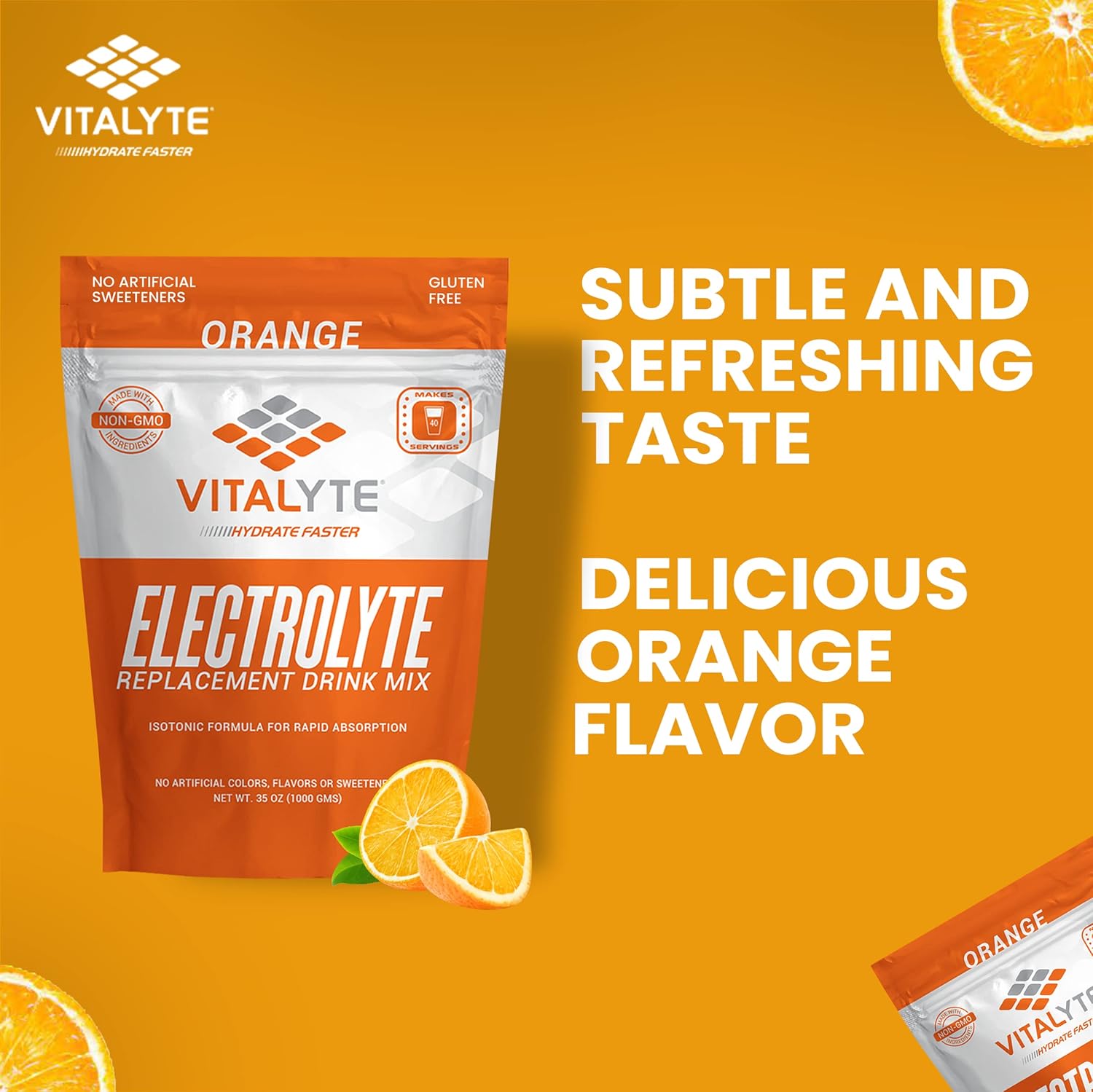Pack of 2 Vitalyte Isotonic Electrolyte Powder Drink Mix, Gluten-Free Post-Workout Hydration - 35 oz. Each, Orange Flavor