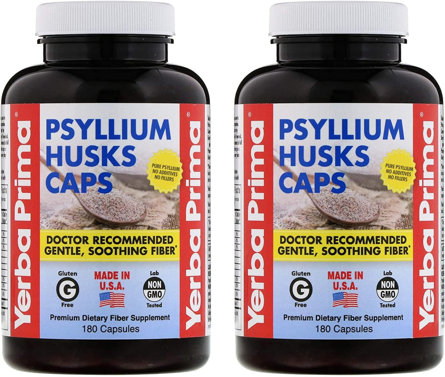 Pack of 2 Yerba Prima Psyllium Husks Capsules - Natural Fiber Supplement for Gut Health and Colon Cleanse - Non-GMO Gluten Free Formula