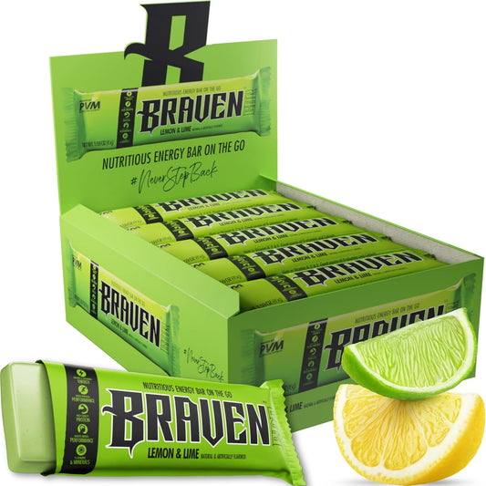 Pack of 20 Braven Bar Lemon Lime Energy Bars - 1.59 oz Protein Chews for Running, Hiking, Sports - Gluten Free On-the-Go Snacks for Sustained Energy Boost