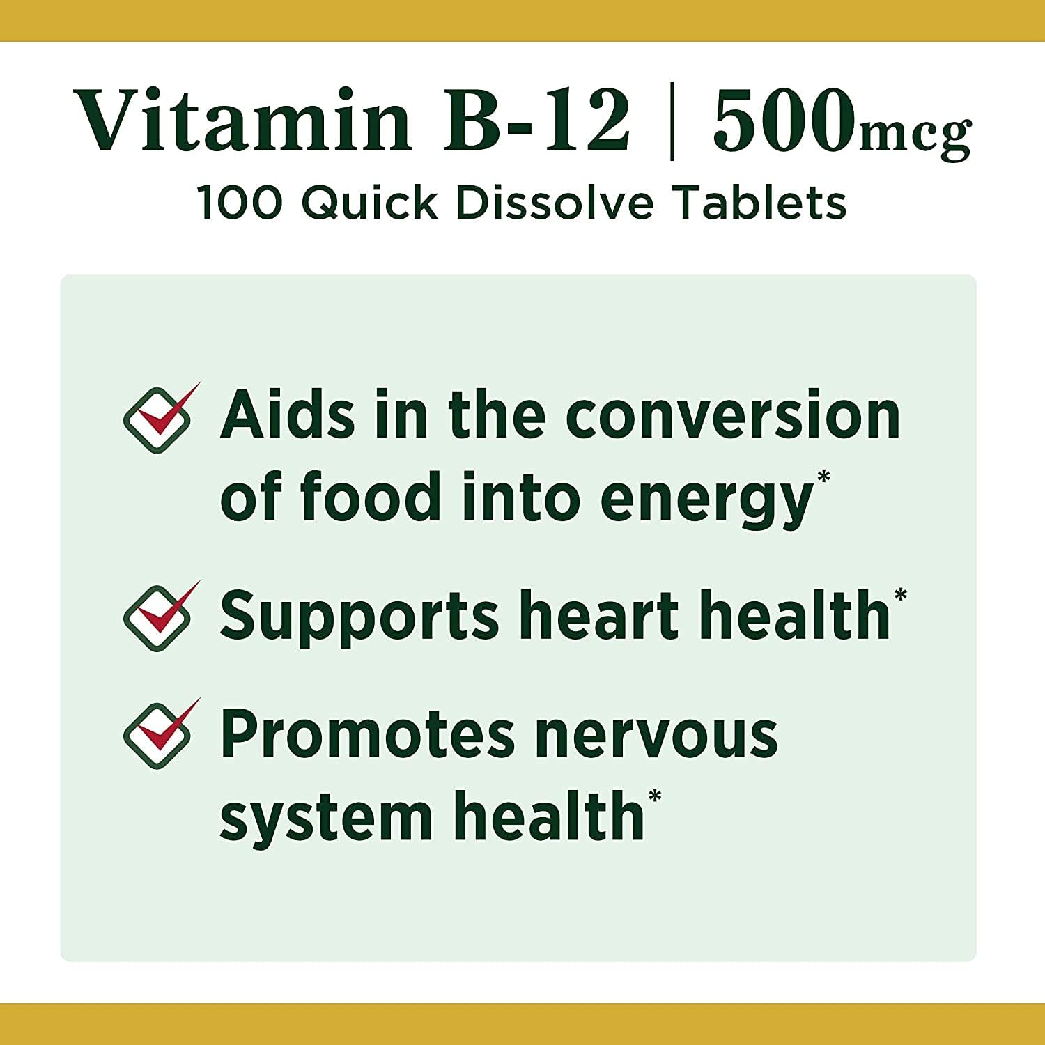 Pack of 200 Nature's Bounty Vitamin B12 Tablets for Energy and Nervous System Support