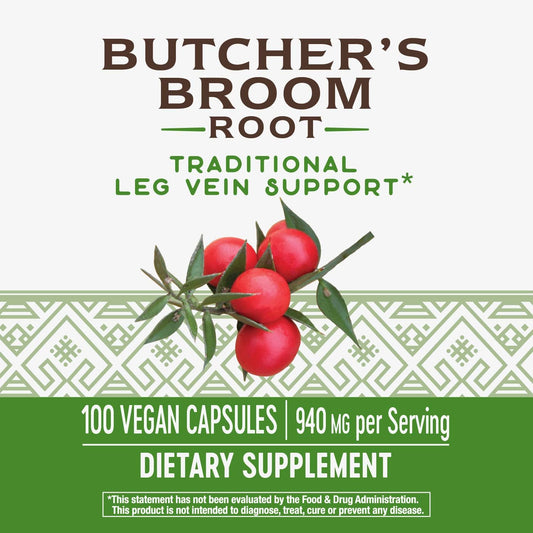 Pack of 200 Vegan Capsules Butcher's Broom Root for Leg Vein Support by Nature's Way