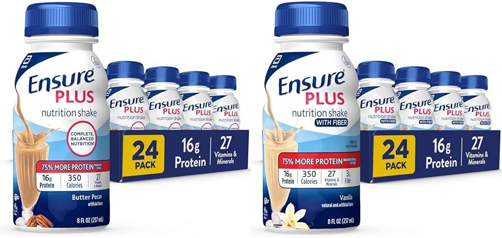 Pack of 24 Ensure Plus Nutrition Shakes Vanilla with 16g Protein & Fiber