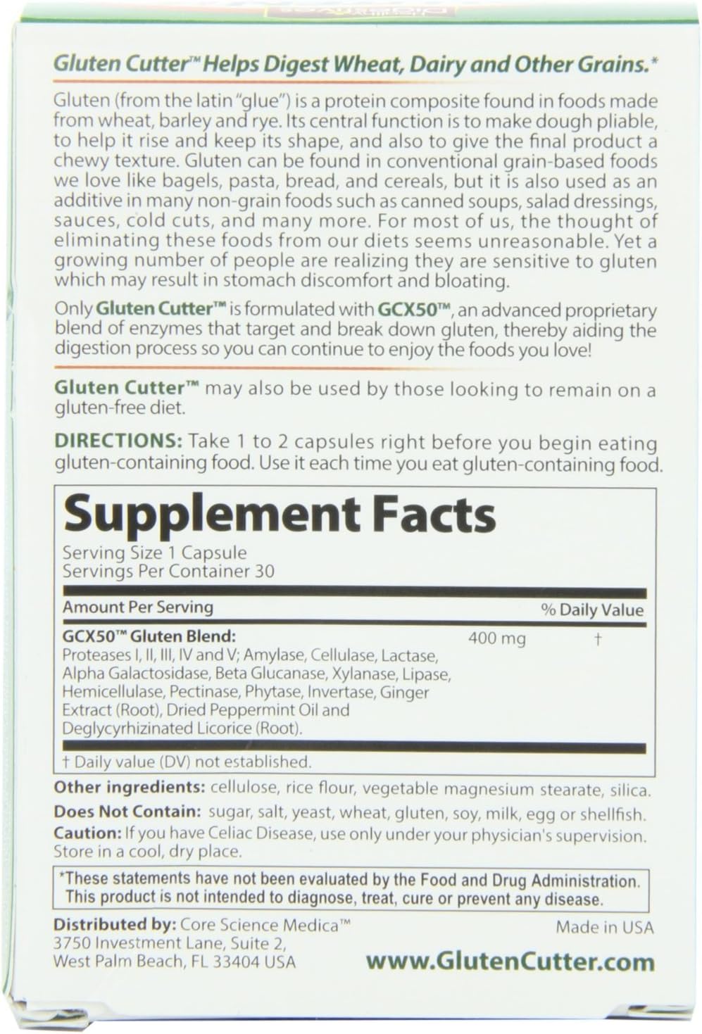 Pack of 3 Digestive Health Gluten Cutter Supplements - 30 Capsules per Bottle