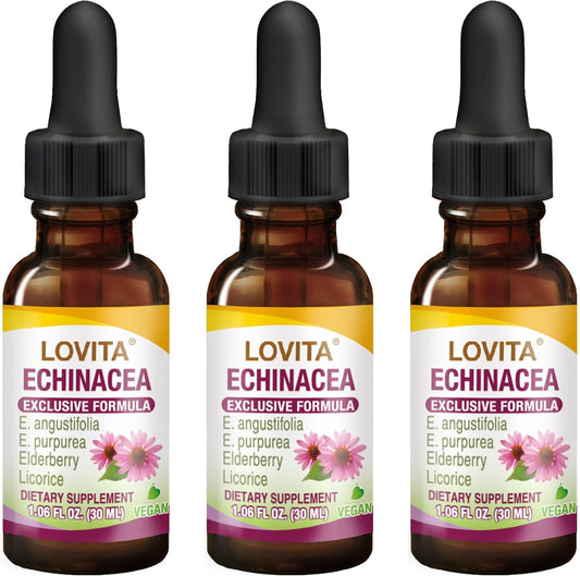 Pack of 3 Echinacea Extract Liquid Drops | 1 FL OZ | 350 mg per Serving | Herbal Tincture with Elderberry and Licorice | Vegan Formula | Alcohol-Free