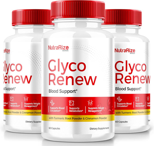Pack of 3 Glyco Renew Pills - Maximum Strength Blood Support Supplement for Stable Levels - All Natural Formula - 180 Capsules