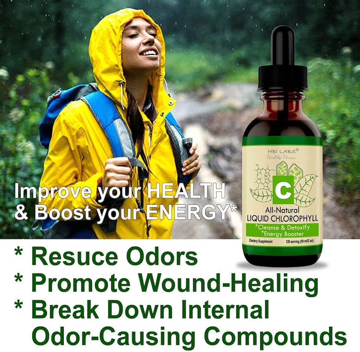 Pack of 3 HBI LABS Chlorophyll Liquid Drops - Natural Concentrate for Water