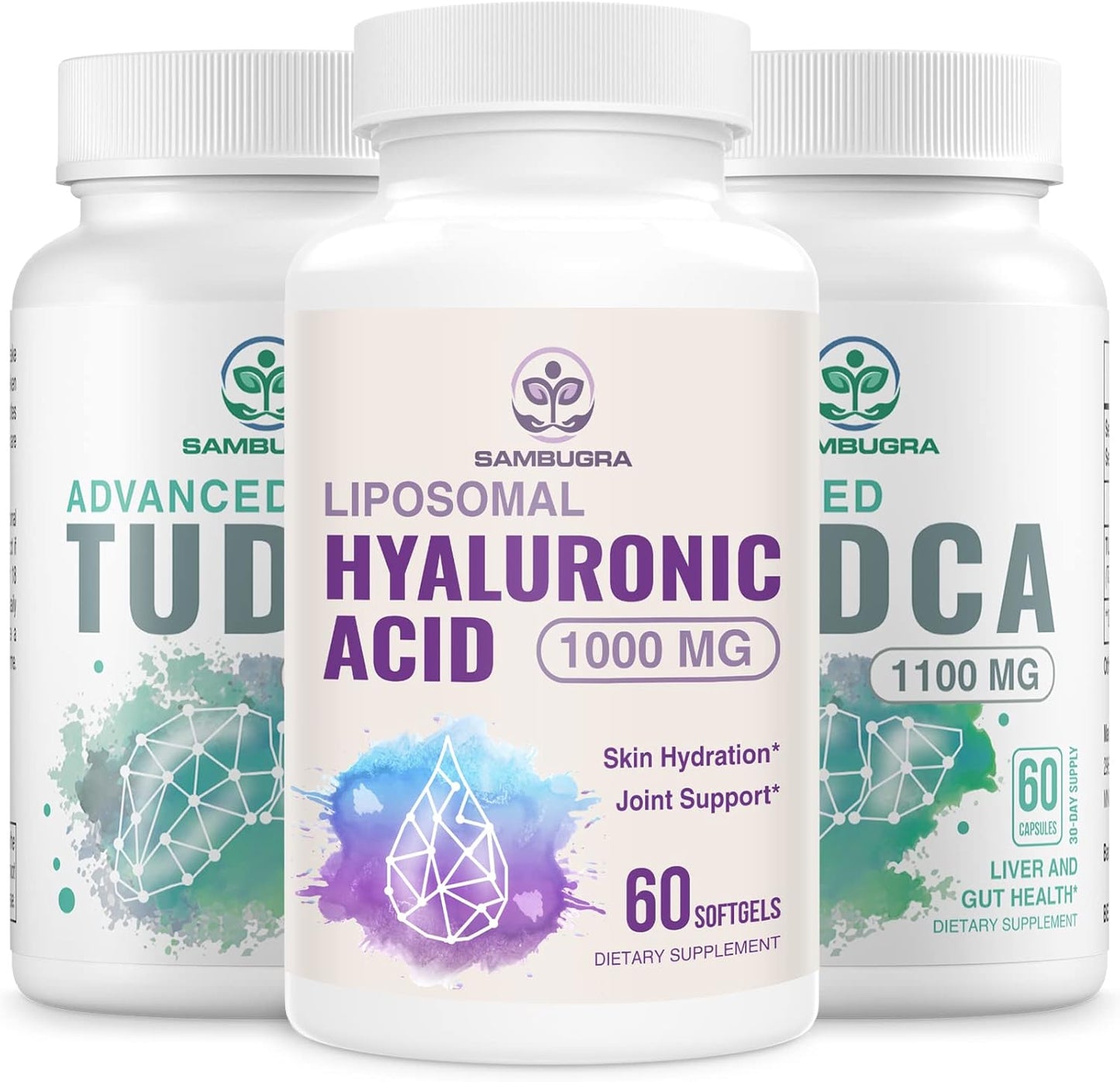 Pack of 3 High Bioavailability Liver and Hyaluronic Acid Supplements, 1100mg TUDCA, 1000mg Liposomal HA