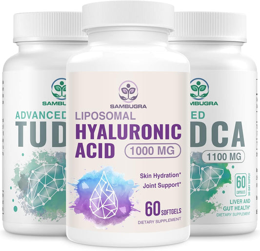Pack of 3 High Bioavailability Liver and Hyaluronic Acid Supplements, 1100mg TUDCA, 1000mg Liposomal HA
