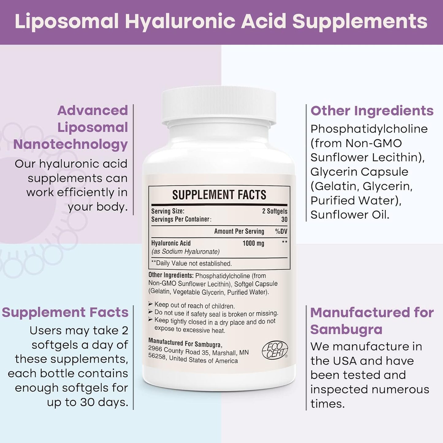 Pack of 3 High Bioavailability Liver and Hyaluronic Acid Supplements, 1100mg TUDCA, 1000mg Liposomal HA