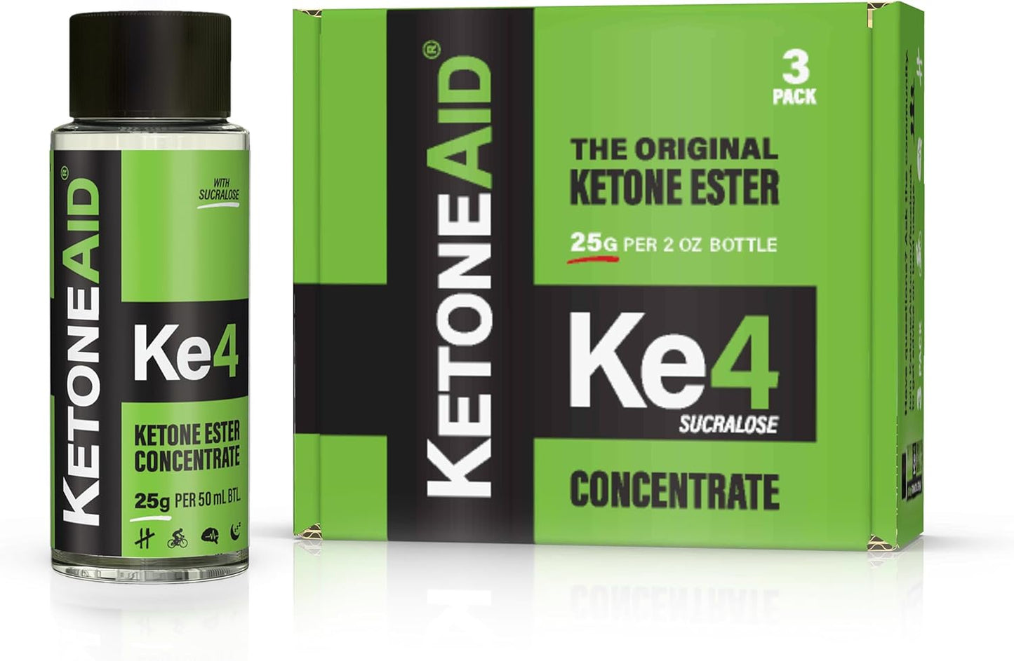 Pack of 3 KetoneAid Ke4 Ketone Ester Drinks with Sucralose - 10 Servings Each