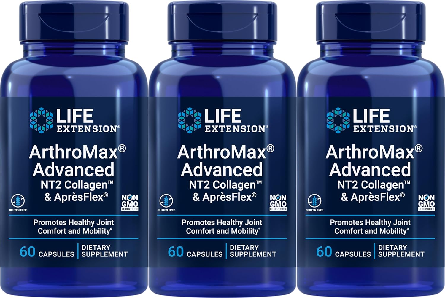 Pack of 3 Life Extension ArthroMax Advanced Capsules with NT2 Collagen & ApresFlex